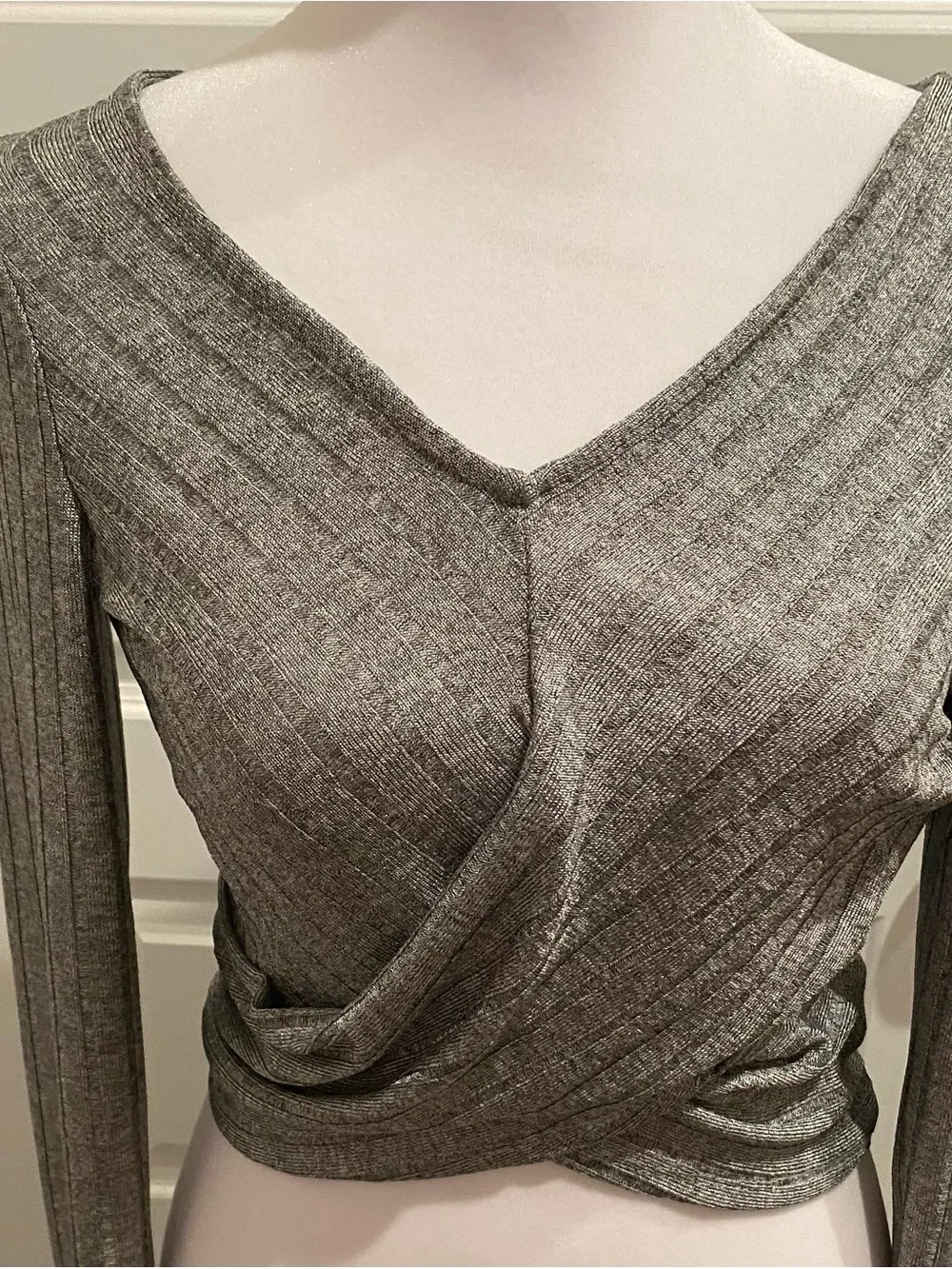 Alia Metallic Silver Ribbed Knit Top - Picture 1 of 3